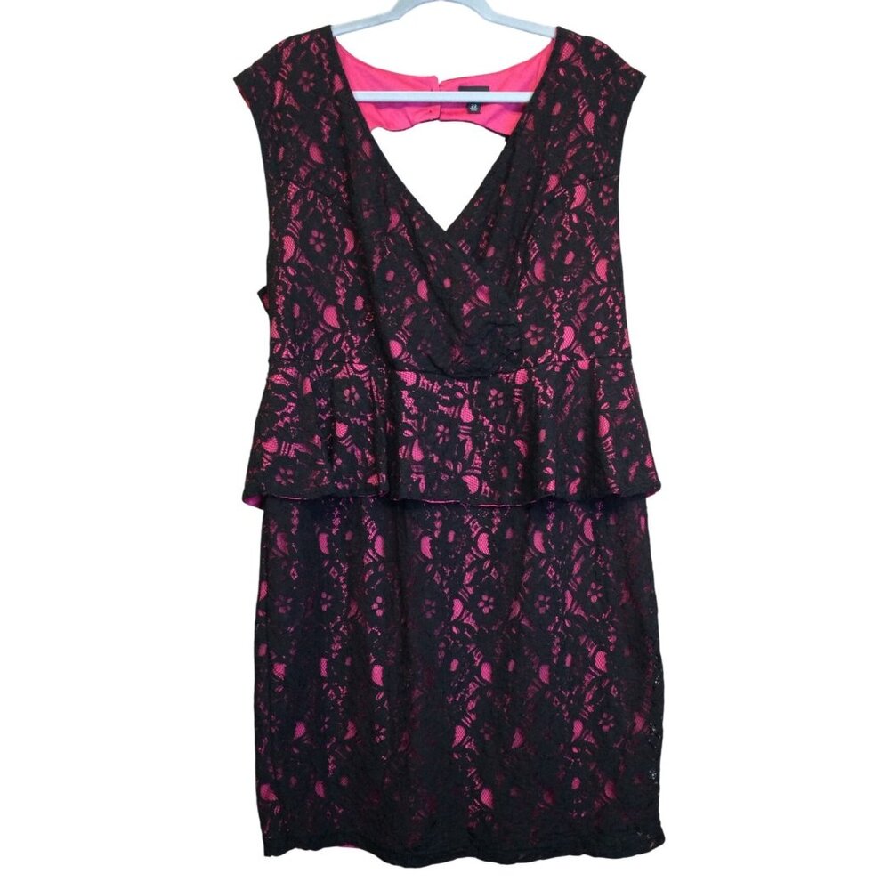 Torrid Womens Pink & Black Lace Peplum Dress Size 22 Whimsigoth Dark Coquette